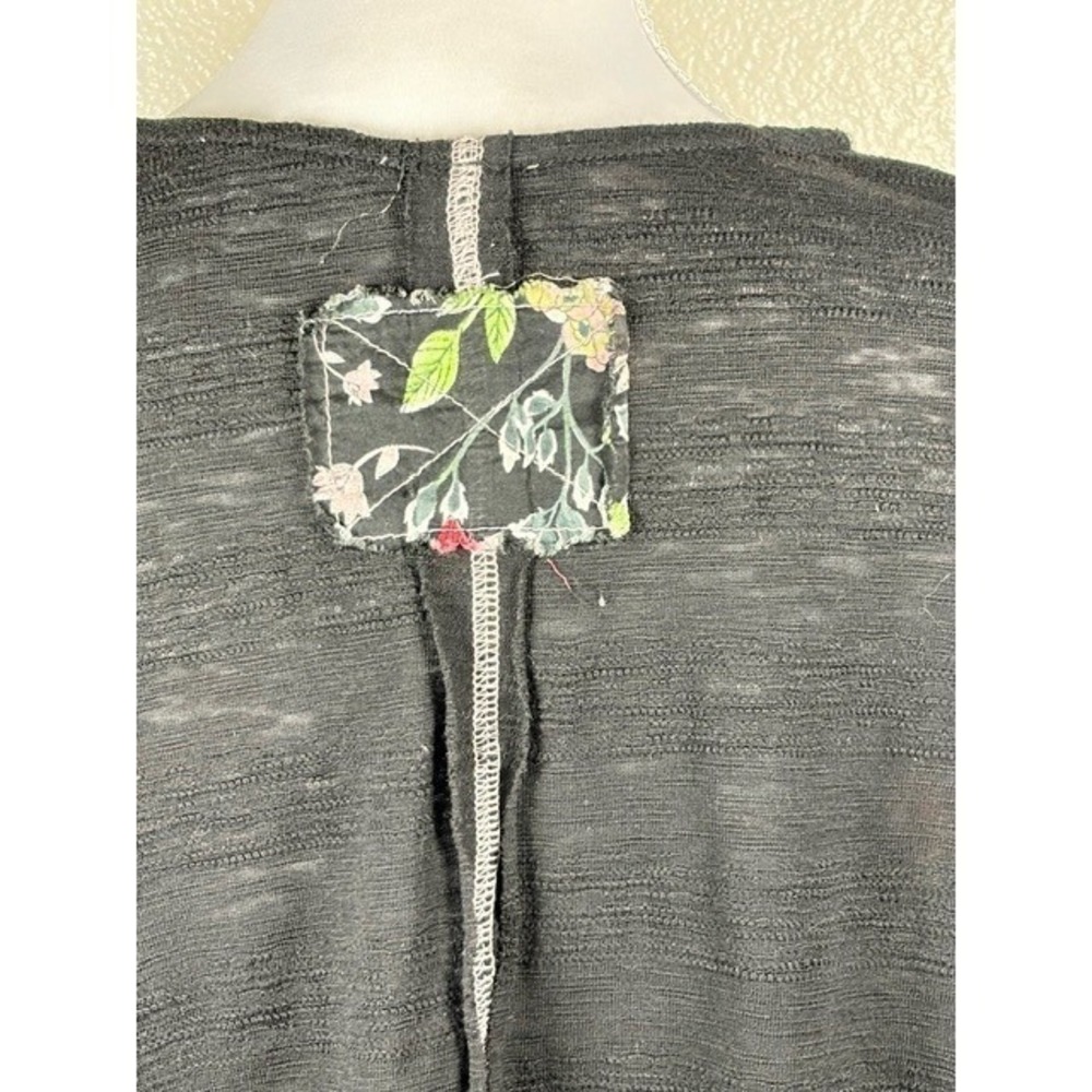 POL Womens Large Black Floral Star Patch Raw Hem Boho‎ Distressed Oversized Top - Picture 7 of 16